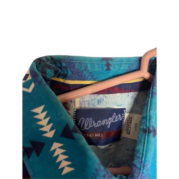 Vtg WRANGLER X-Long Tails Aztec Western Pearl Snap Button Down Shirt 80s 90s Siz - Picture 4 of 4